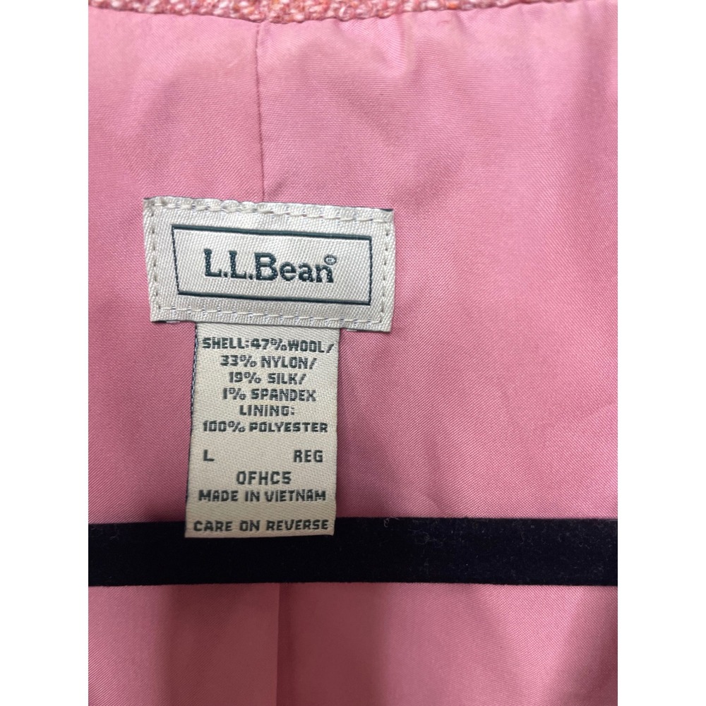 LL Bean Womens Coral Pink Herringbone Wool Silk‎ Blend Blazer Jacket L Old Money - Picture 2 of 9